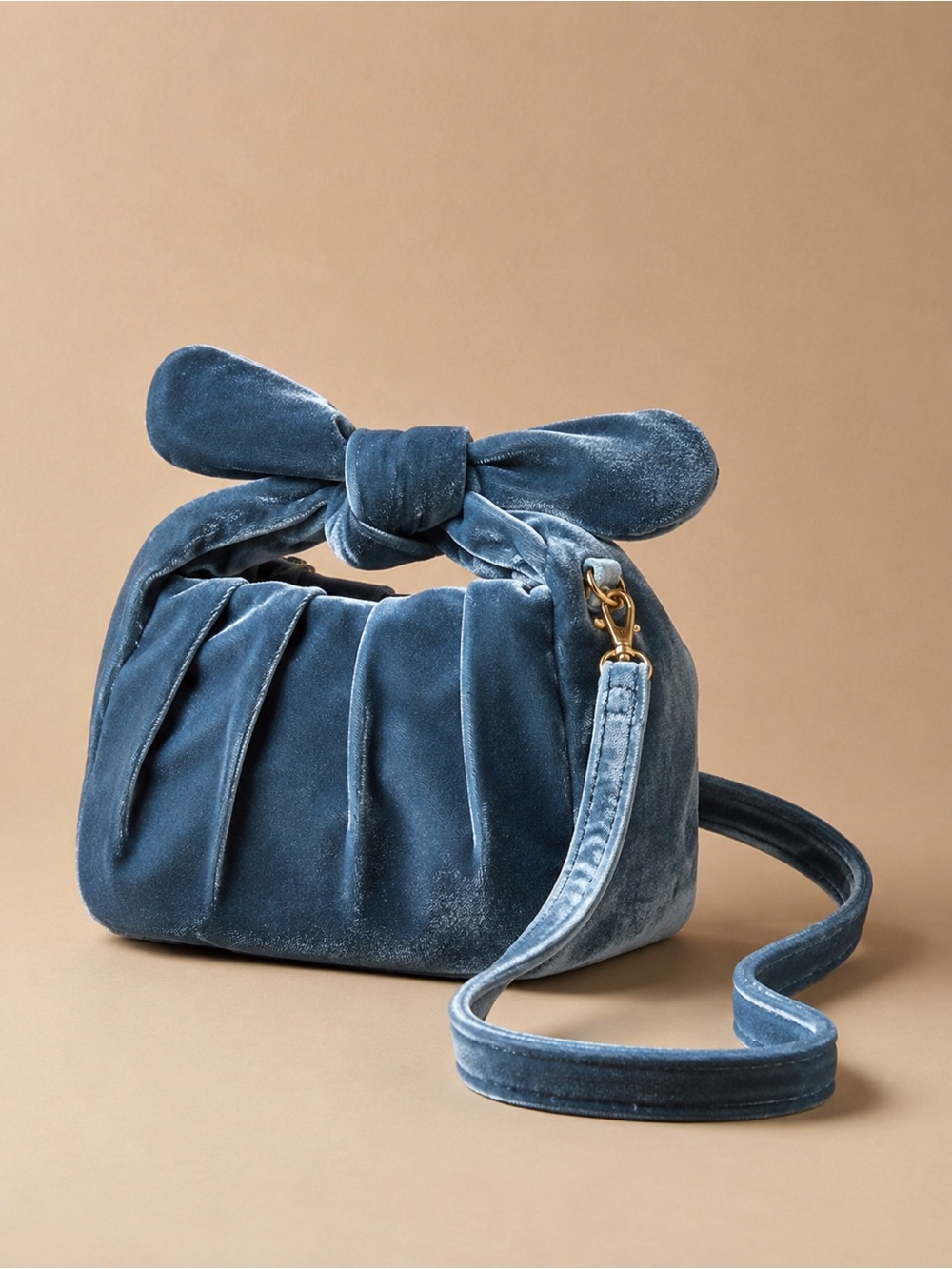 Anthropologie Velvet Knot Top Crossbody Bag Blue NWT Ruched Bow Purse - Picture 1 of 3